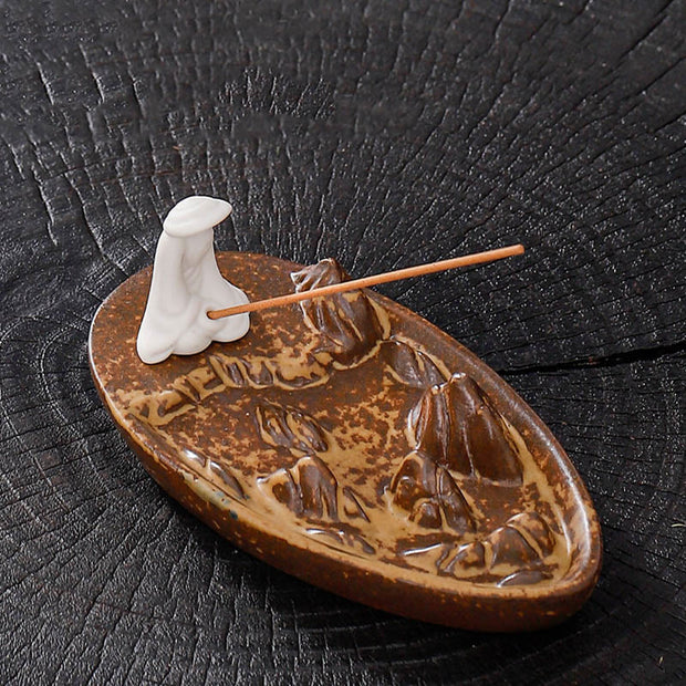 Buddha Stones Fisherman Mountains Zen Healing Ceramic Stick Incense Burner Decoration Incense Burner BS 9