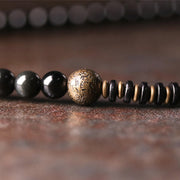 Buddha Stones Rainbow Obsidian Ebony Wood Copper Positive Multilayer Bracelet Bracelet BS 5