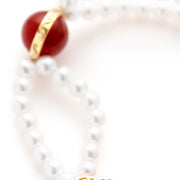 Buddha Stones 18K Gold Plated Copper Natural Red Agate Pearl Koi Fish Confidence Bracelet Necklace Pendant Earrings Set