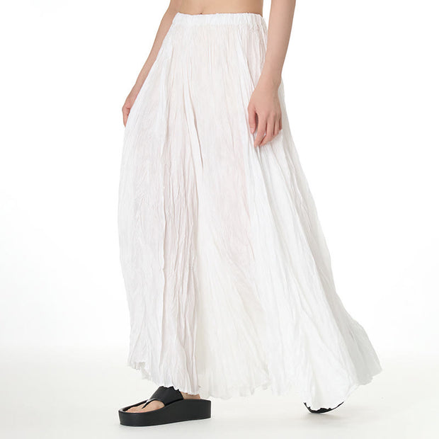 Buddha Stones Solid Color Loose Long Elastic Waist Skirt 15