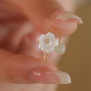 Buddha Stones 14k Gold Plated Round Hetian Jade Tridacna Stone Peach Blossom Flower Butterfly Prosperity Adjustable Ring (Extra 35% Off | USE CODE: FS35) - Peach Blossom - image 0