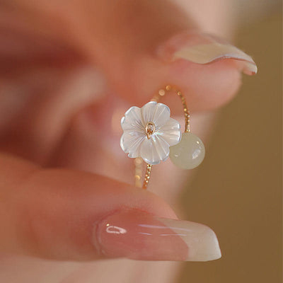 Buddha Stones 14k Gold Plated Round Hetian Jade Tridacna Stone Peach Blossom Flower Butterfly Prosperity Adjustable Ring (Extra 35% Off | USE CODE: FS35) - Peach Blossom - image 0