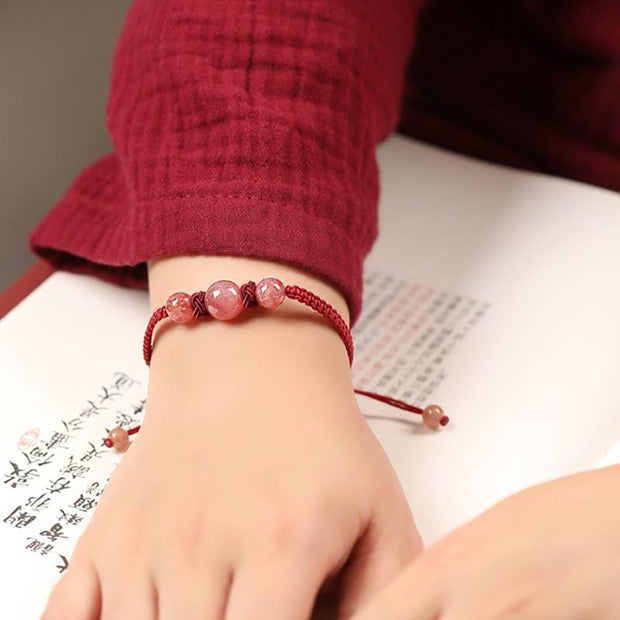Buddha Stones Natural Strawberry Quartz Crystal Love Red String Weave Bracelet Anklet (Extra 30% Off | USE CODE: FS30) Bracelet BS 6