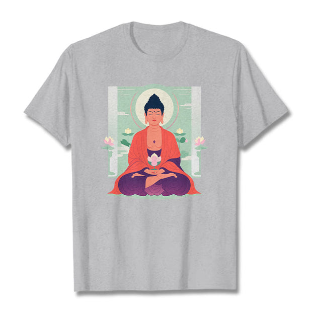 Buddha Stones Lotus Meditation Buddha Tee T-shirt T-Shirts BS LightGrey 2XL