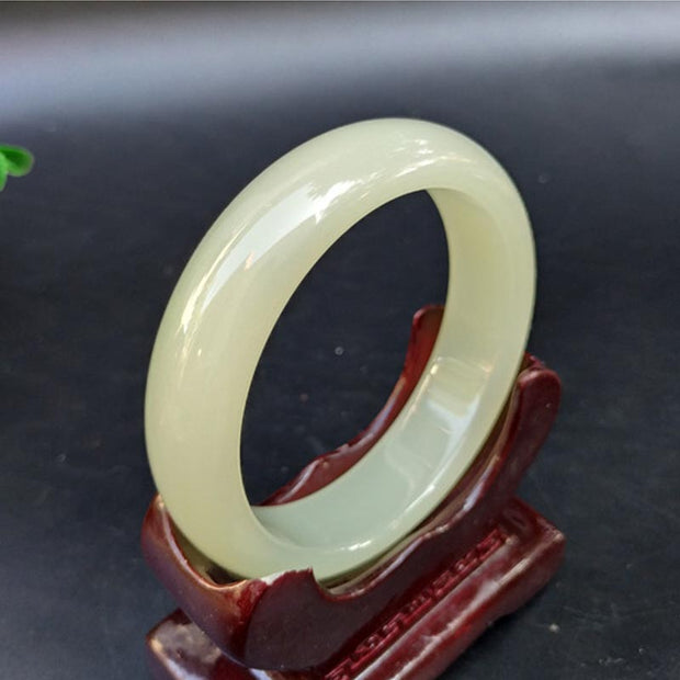 Buddha Stones Jade Luck Blessing Happiness Bangle Bracelet (Extra 30% Off | USE CODE: FS30) - Beige - 63-64mm - image 6