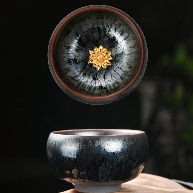 Buddha Stones 24K Gold Inlaid Sunflower Chinese Jianzhan Glaze Kiln Change Ceramic Teacup Tenmoku Kung Fu Tea Cup (Extra 35% Off | USE CODE: FS35) - image 4