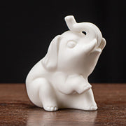 Buddha Stones Small Elephant Statue White Porcelain Ceramic Strength Home Desk Decoration Decorations BS Elephant Lifts Its Foot 9*5.5*7cm