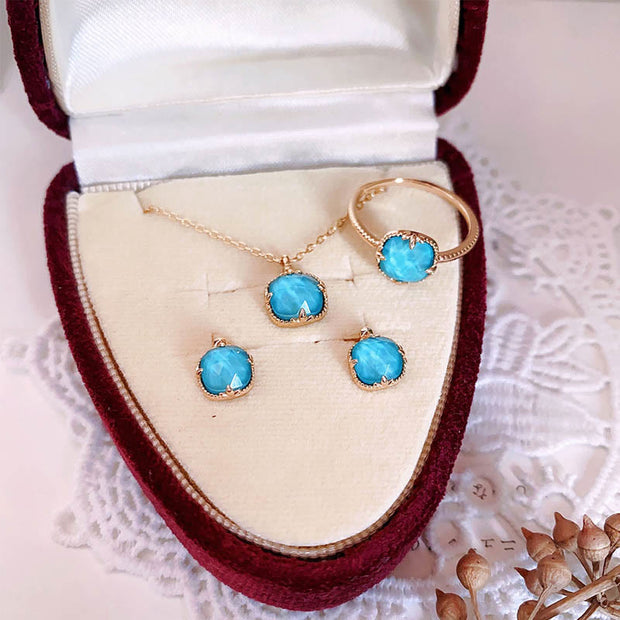 Buddha Stones 925 Sterling Silver Plated Gold Turquoise Protection Ring Earrings Necklace Pendant Set Bracelet Necklaces & Pendants BS 12