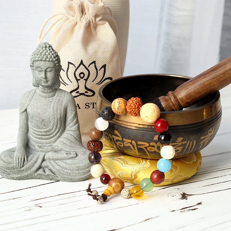 アクセサリー PeterStone: Buddha Time of Meditation m Buddha Stone Tibetan Meditation Healing Gift Bundle