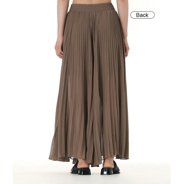 Buddha Stones Solid Color Loose Long Pleated Wide Leg Pants 35