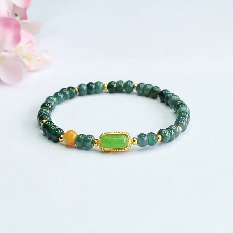Pulsera de la suerte con topacio y jade verde natural de Buddha Stones