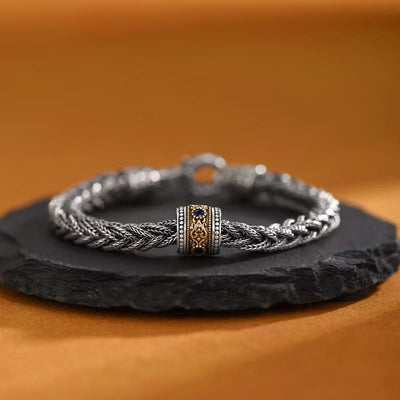 Buddha Stones Tibetan Twisted Design Copper Wealth Buckle Rotatable Bracelet