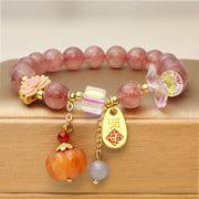 Buddha Stones Natural Strawberry Quartz Fu Character Pumpkin Charm Positive Bracelet Bracelet BS 4