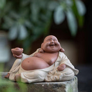 Buddha Stones Laughing Buddha Ingots Attract Wealth Purple Clay Maitreya Statue Decoration Decorations BS 1