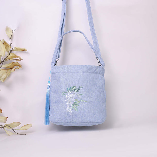Buddha Stones Embroidery Wisteria Plum Lotus Cherry Blossom Cotton Linen Canvas Tote Crossbody Bag Shoulder Bag Handbag 8