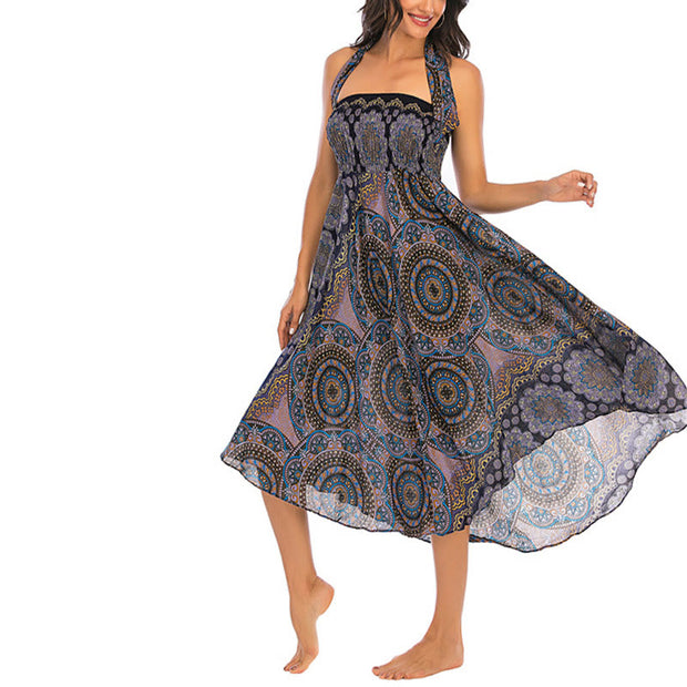 Buddha Stones Two Style Wear Bohemian Mandala Flower Lace-up Skirt Dress Skirt&Dress BS 35