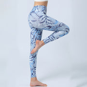 Buddha Stones Flowers Leaves Print Sports Fitness Yoga High Waist Leggings Women's Yoga Pants Leggings BS 11