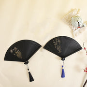 Buddha Stones Hibiscus Flower Plum Blossom Handheld Bamboo Folding Fan 4