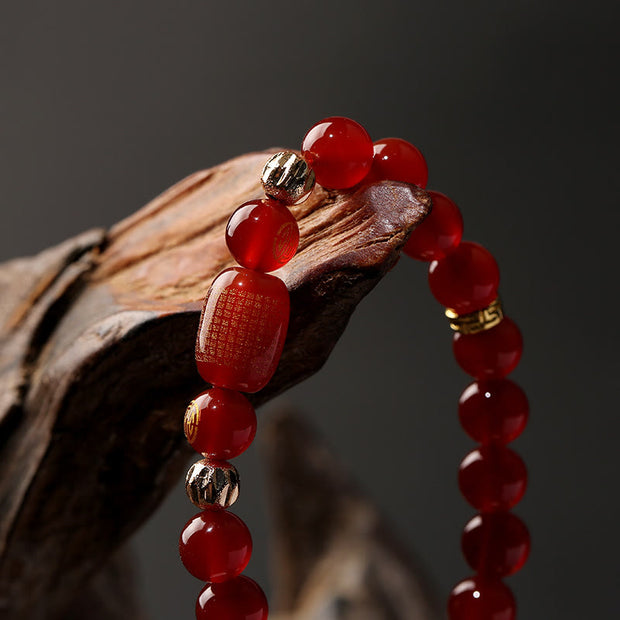 Buddha Stones Natural Red Agate Green Agate Buddhist Sutras Calm Bracelet