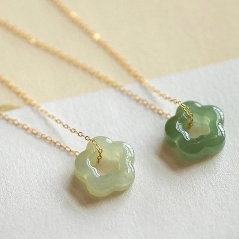 Buddha Stones Dainty Hetian Jade Cyan Jade Luck Floral Charm