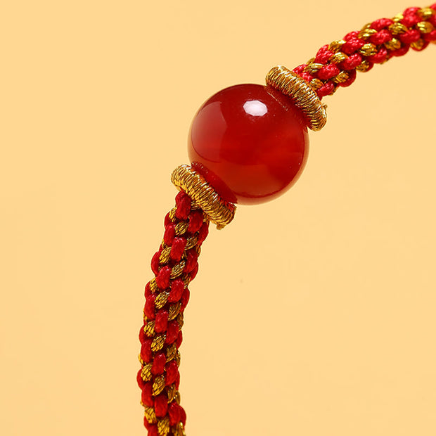 Buddha Stones Handmade Red Agate Amethyst Golden Rutilated Quartz Pink Crystal Bead Calm Braided Bracelet Bracelet BS 3