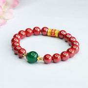 Buddha Stones Natural Cinnabar Green Agate Om Mani Padme Hum Pattern Blessing Bracelet Bracelet BS 4