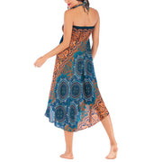 Buddha Stones Two Style Wear Boho Compass Rose Flower Print Lace-up Skirt Dress
