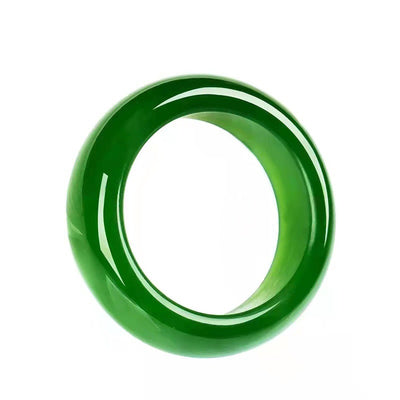 Buddha Stones Round White Jade Cyan Jade Protection Ring Rings BS Cyan Jade 21-22mm