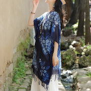 Buddha Stones Blue Butterfly Batik Shawl Tassels Cozy Travel Pullover 90*95cm 3