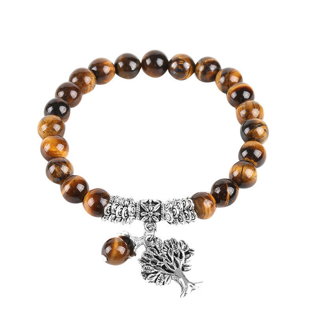 Buddha Stones Natural Gemstone Tree of Life Lucky Charm Stretch Bracelet Bracelet BS Tiger eye