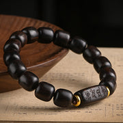 Buddha Stones Tibetan Ebony Wood Barrel Beads Lucky And Treasure Balance Bracelet 10