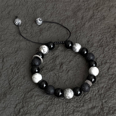 Buddha Stones Vintage Lava Rock Black Obsidian Picasso Jasper Beads Support Rope Bracelet Bracelet BS Lava Rock(Wrist Circumference: 14-24cm)