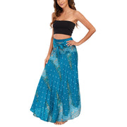 Buddha Stones Two Style Wear Boho Summer Peacock Feather Lace-up Skirt Dress