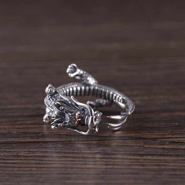 Buddha Stones 925 Sterling Silver Dragon Luck Protection Ring