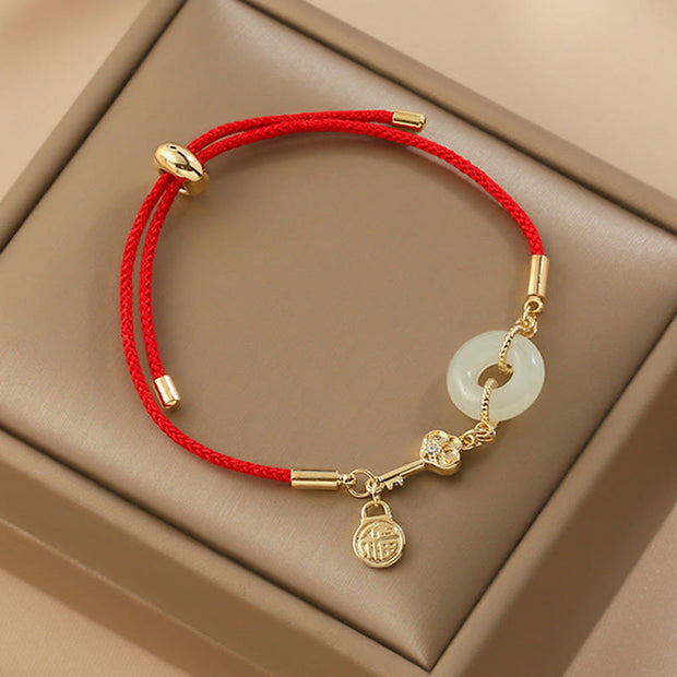 FREE Today: Attract Good Luck Hetian Jade Peace Buckle Red Rope Fortune Bracelet