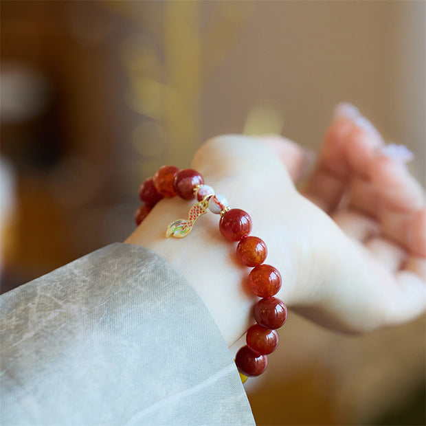 Buddha Stones Natural Red Agate Peace Talisman Fu Character Dragon Tail Confidence Charm Bracelet Bracelet BS 9