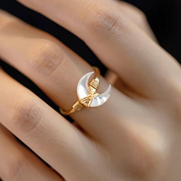 Buddha Stones Natural Tridacna Stone Moon 14K Gold Blessing Ring (Extra 30% Off | USE CODE: FS30) - image 7