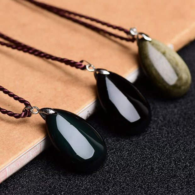 Buddha Stones Gold Sheen Obsidian Black Obsidian Rainbow Obsidian Wealth Water Drop Necklace Pendant Necklaces & Pendants BS main