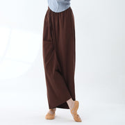 Buddha Stones Loose Cotton Drawstring Wide Leg Pants For Yoga Dance With Pockets Wide Leg Pants BS Brown XL(Waist 76cm/Hips 136cm/Length 106cm)