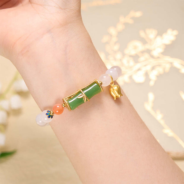 FREE Today: Spiritual Protection White Agate Jadeite Bamboo Beads Bracelet