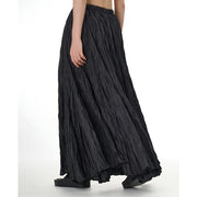 Buddha Stones Solid Color Loose Long Elastic Waist Skirt 12
