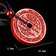 Buddha Stones Natural Cinnabar Mountain Ghosts Spend Money Bagua Design Blessing Necklace Pendant Necklaces & Pendants BS 8