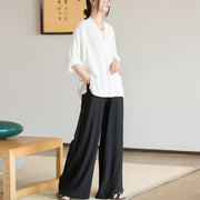 Buddha Stones V-Neck Blouse Women Shirt Long Sleeve Top Chinese Hanfu Style Clothing