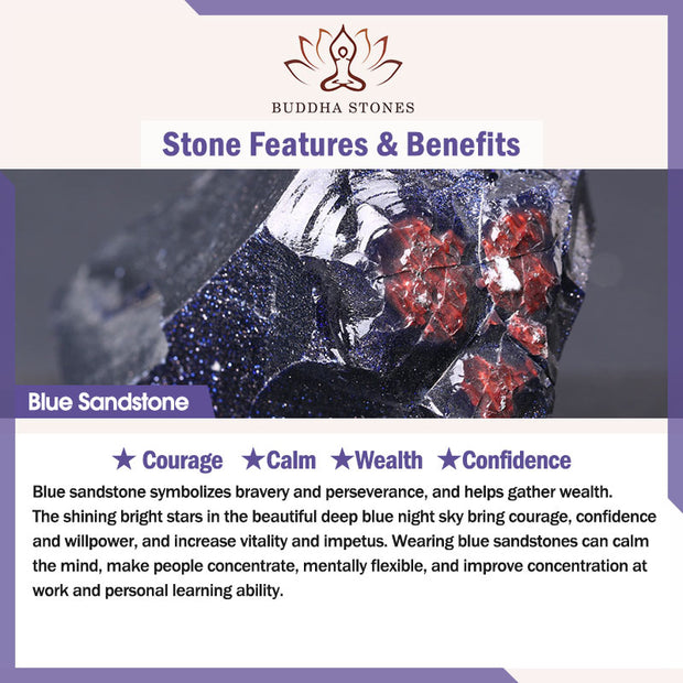Buddha Stones Blue Sandstone Wealth Charm Bracelet Mala