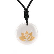 Buddha Stones OM Lotus Symbol Various Crystal Amethyst Tiger Eye Healing Necklace Pendant 17