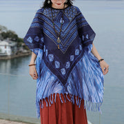 Buddha Stones Blue Triangle Stripes Batik Shawl Soft Pullover 90*95cm 1