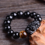 Buddha Stones Natural Black Obsidian PiXiu Tiger's Eye Strength Bracelet Bracelet BS 1