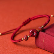 Buddha Stones Handmade Cinnabar Peace Buckle Lotus Calm Blessing Braided Rope Bracelet Bracelet BS 2