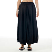 Buddha Stones Solid Color Loose Elastic Waist Wide Leg Pants With Pockets 16