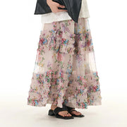 Buddha Stones Colorful Flowers Loose Mesh Tulle Skirt See-Through Design 16